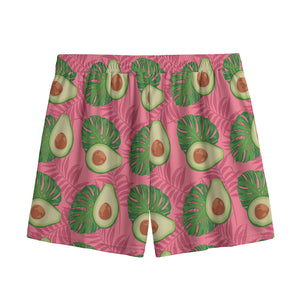 Pink Palm Leaf Avocado Print Mesh Shorts