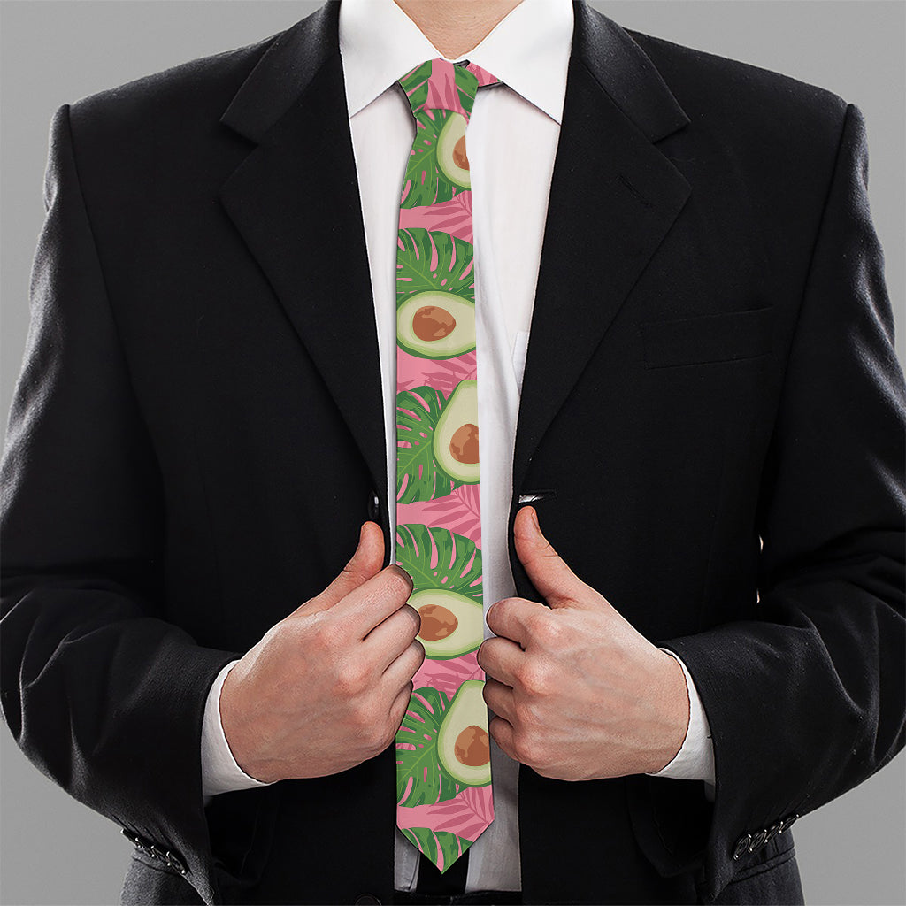 Pink Palm Leaf Avocado Print Necktie