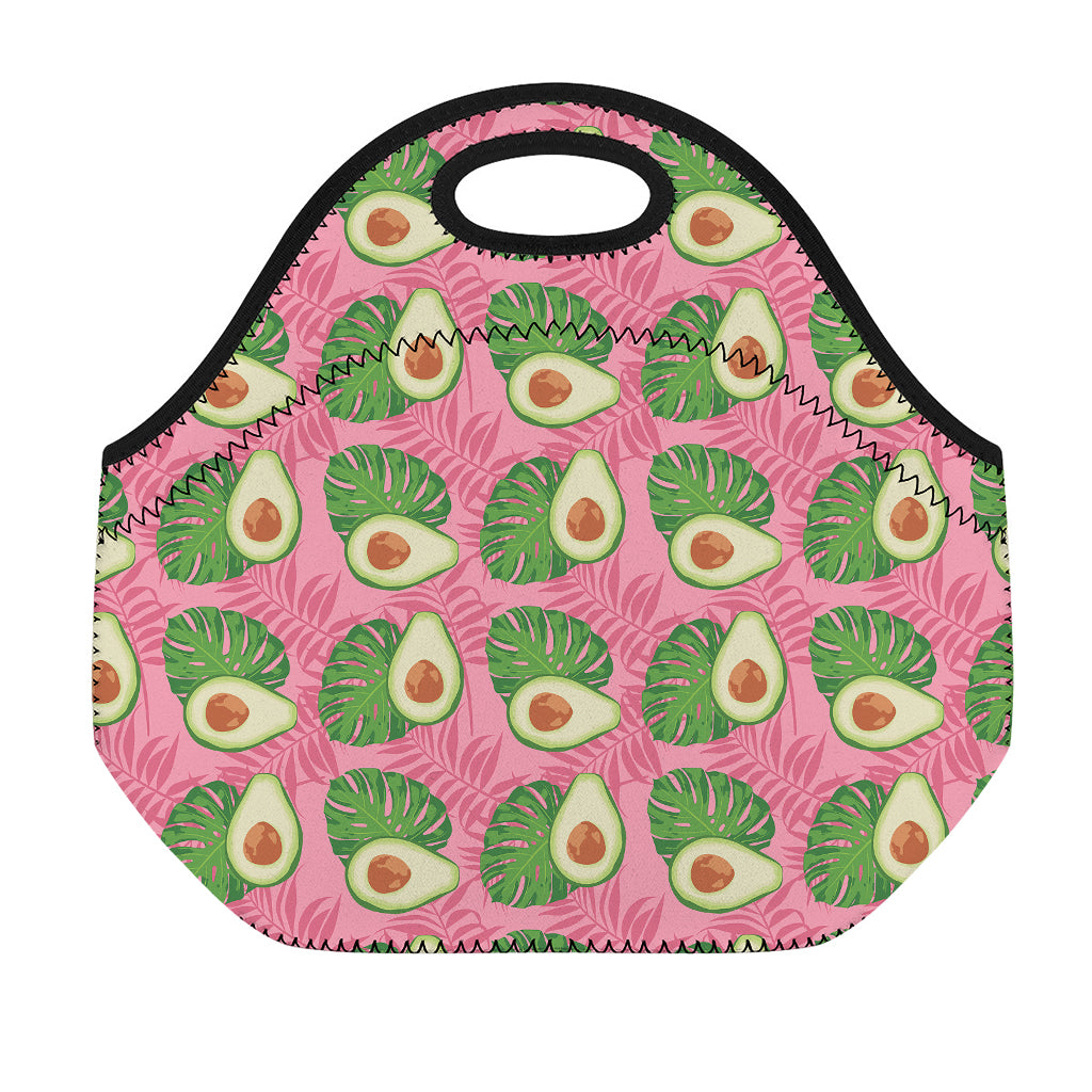 Pink Palm Leaf Avocado Print Neoprene Lunch Bag