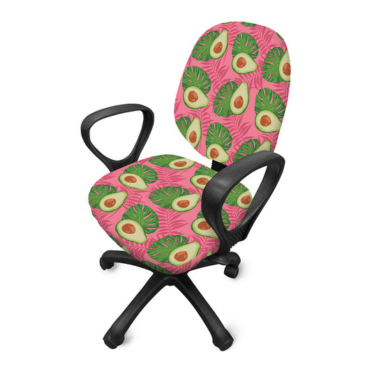 Pink Palm Leaf Avocado Print Office Chair Cover