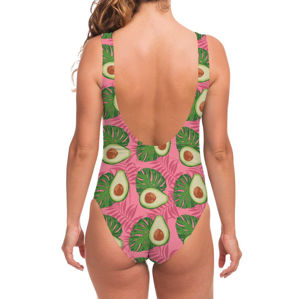 Pink Palm Leaf Avocado Print One Piece Swimsuit