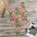 Pink Palm Leaf Avocado Print One Shoulder Bodysuit