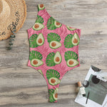 Pink Palm Leaf Avocado Print One Shoulder Bodysuit