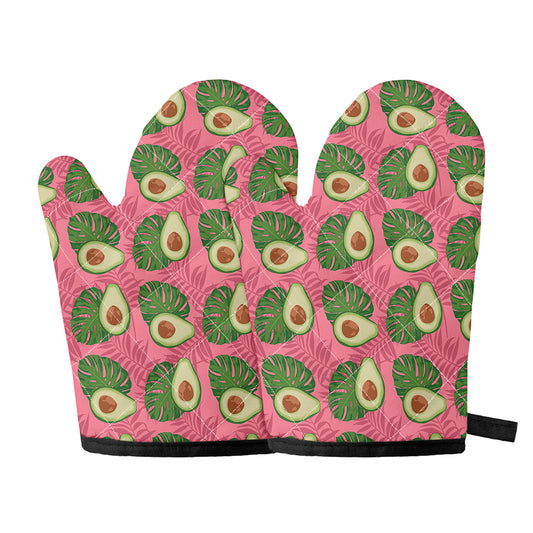 Pink Palm Leaf Avocado Print Oven Mitts