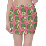 Pink Palm Leaf Avocado Print Pencil Mini Skirt