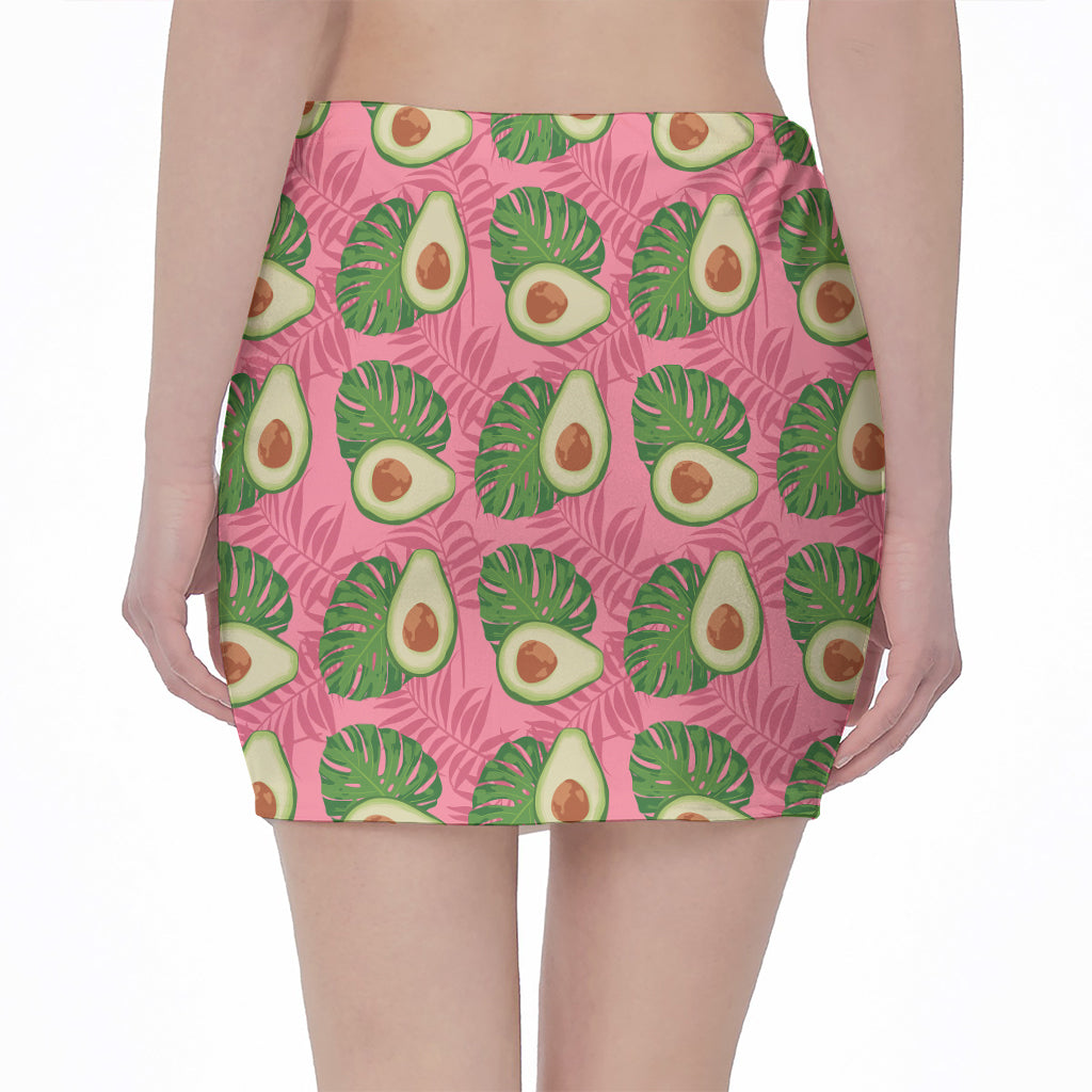 Pink Palm Leaf Avocado Print Pencil Mini Skirt