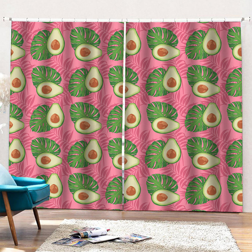 Pink Palm Leaf Avocado Print Pencil Pleat Curtains