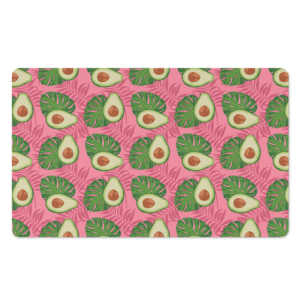 Pink Palm Leaf Avocado Print Polyester Doormat