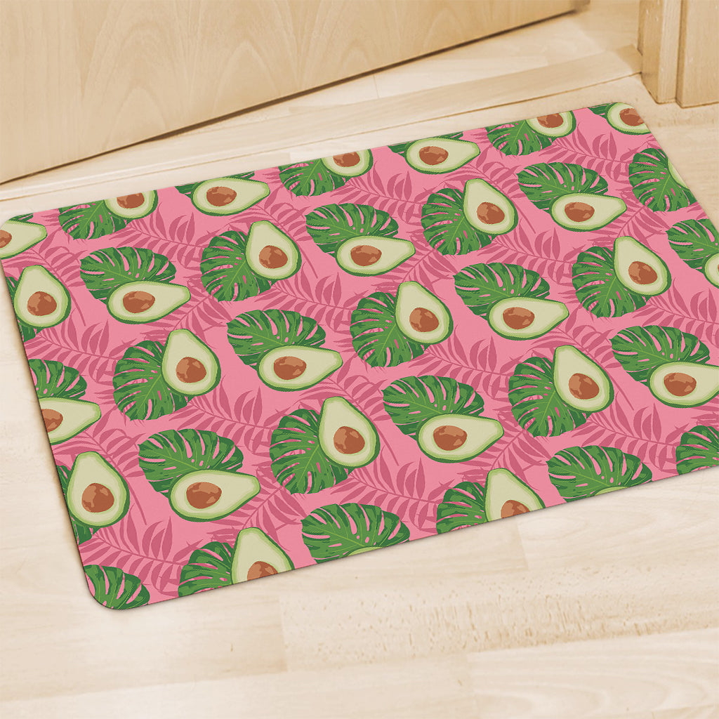 Pink Palm Leaf Avocado Print Polyester Doormat