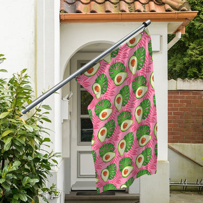 Pink Palm Leaf Avocado Print Polyester Flag