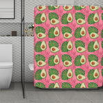 Pink Palm Leaf Avocado Print Polyester Shower Curtain