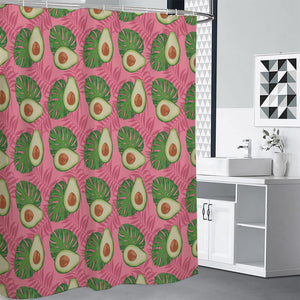 Pink Palm Leaf Avocado Print Premium Shower Curtain