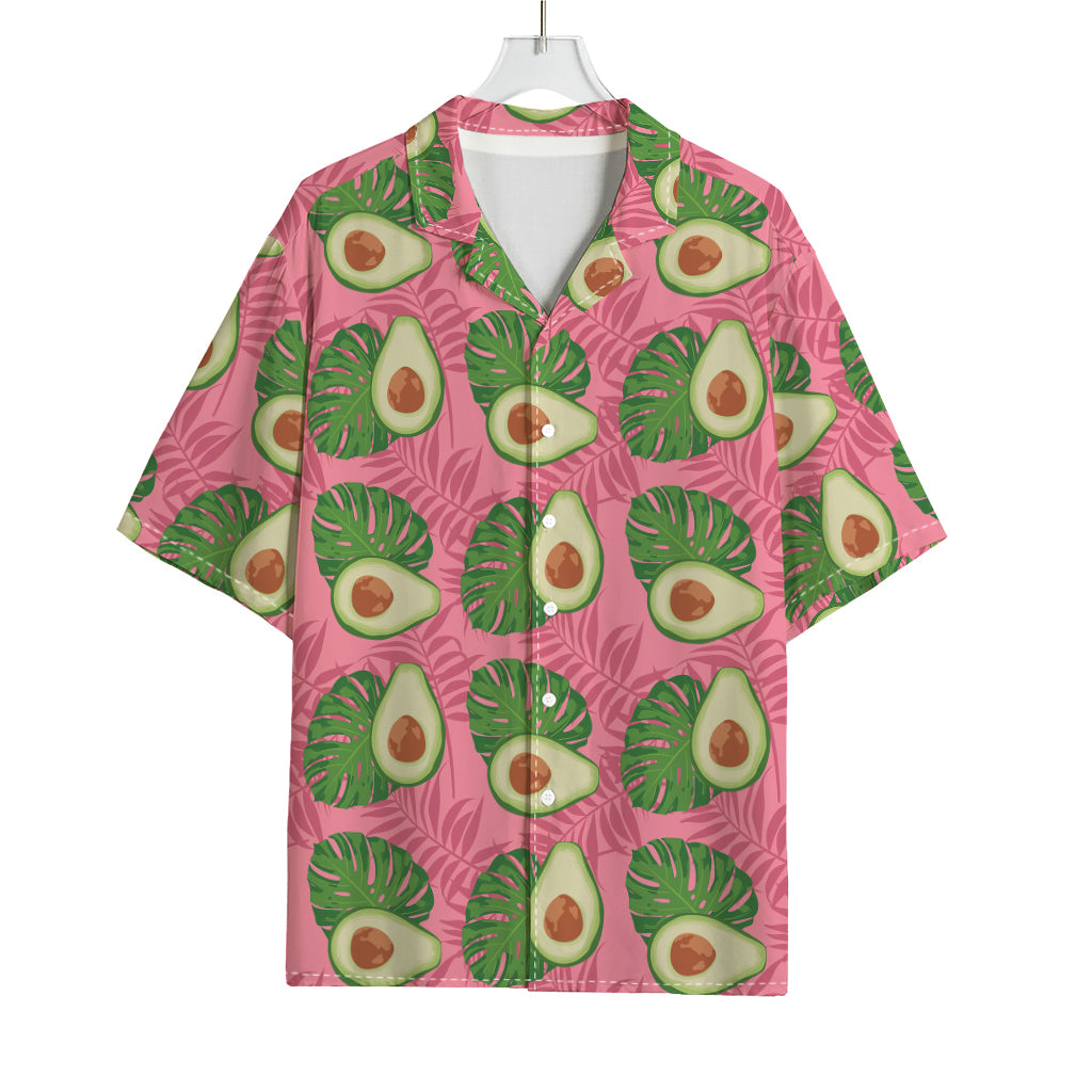 Pink Palm Leaf Avocado Print Rayon Hawaiian Shirt