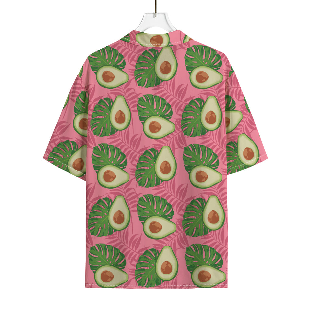 Pink Palm Leaf Avocado Print Rayon Hawaiian Shirt