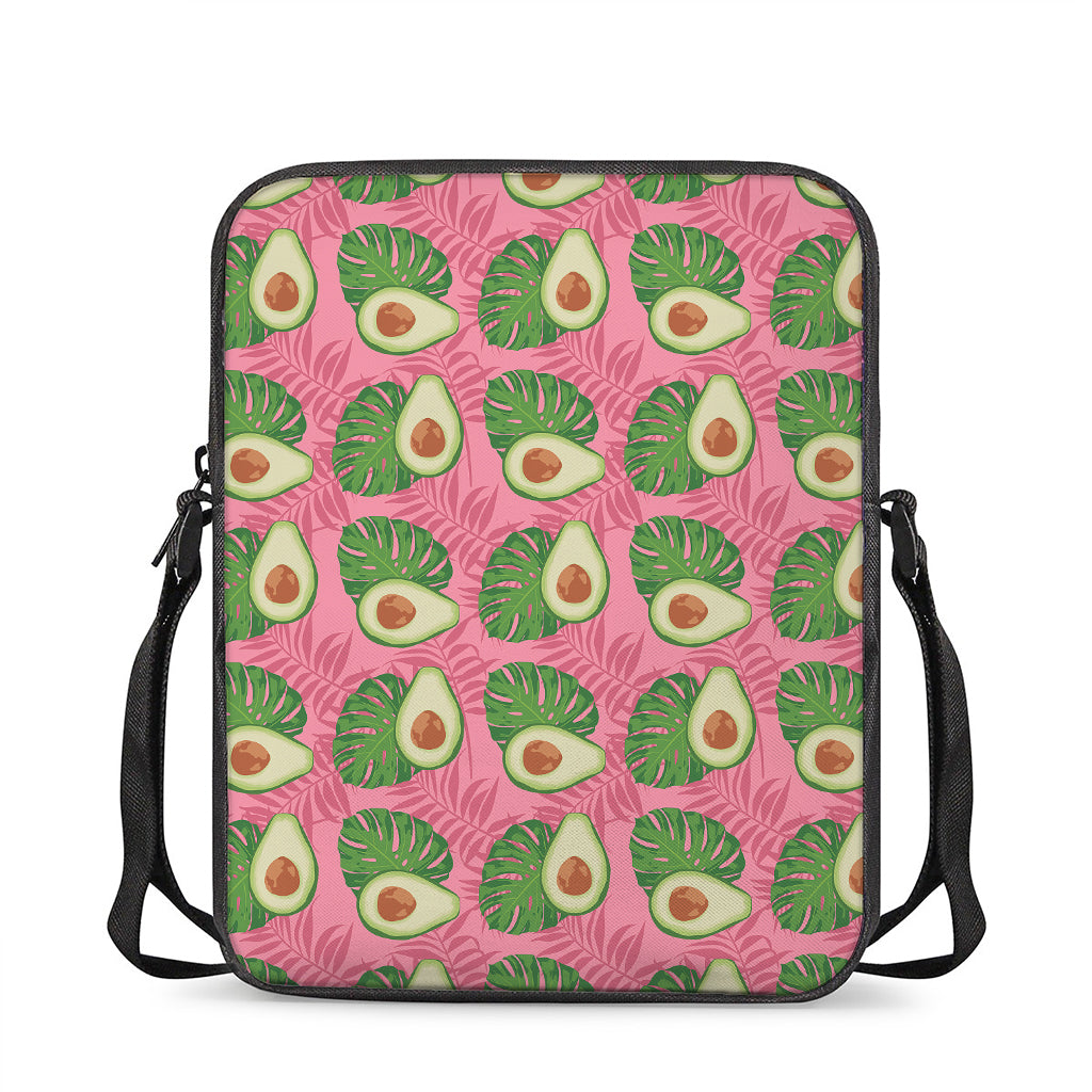 Pink Palm Leaf Avocado Print Rectangular Crossbody Bag