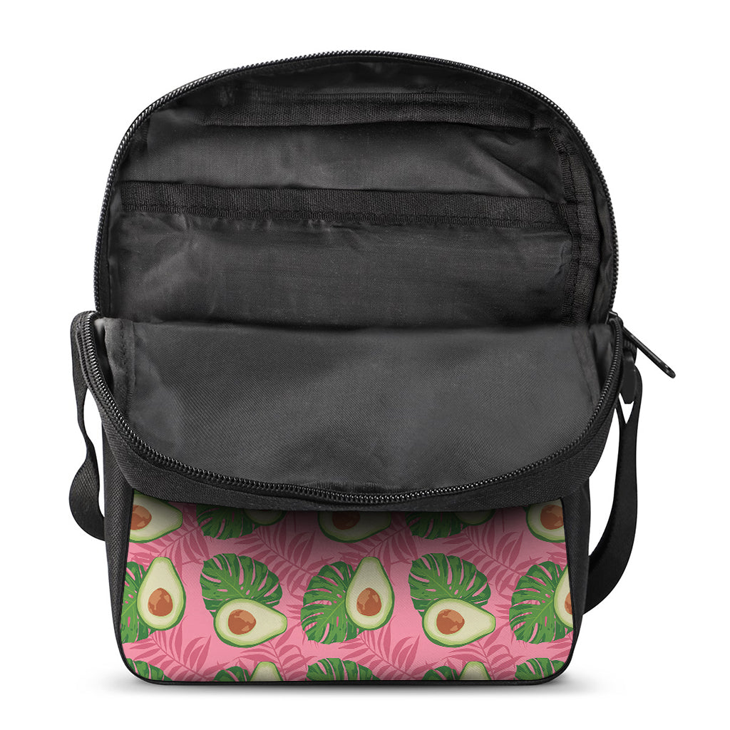 Pink Palm Leaf Avocado Print Rectangular Crossbody Bag