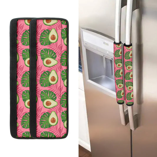 Pink Palm Leaf Avocado Print Refrigerator Handle Covers