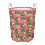 Pink Palm Leaf Avocado Print Round Laundry Basket
