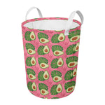 Pink Palm Leaf Avocado Print Round Laundry Basket