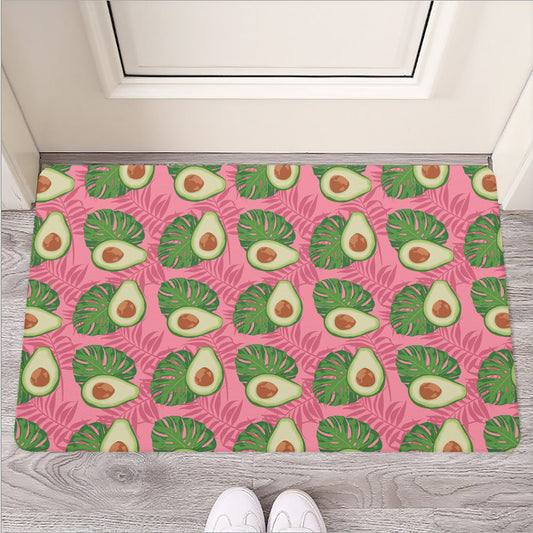 Pink Palm Leaf Avocado Print Rubber Doormat
