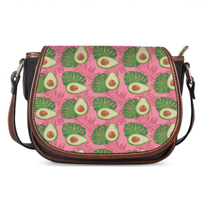 Pink Palm Leaf Avocado Print Saddle Bag