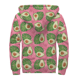 Pink Palm Leaf Avocado Print Sherpa Lined Zip Up Hoodie