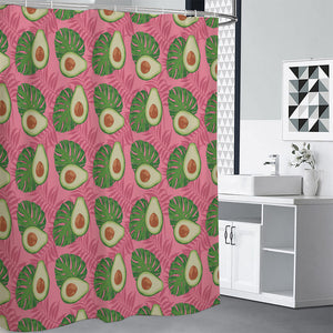 Pink Palm Leaf Avocado Print Shower Curtain