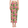 Pink Palm Leaf Avocado Print Side Slit Maxi Skirt