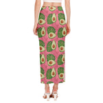 Pink Palm Leaf Avocado Print Side Slit Maxi Skirt