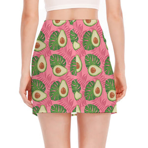 Pink Palm Leaf Avocado Print Side Slit Mini Skirt