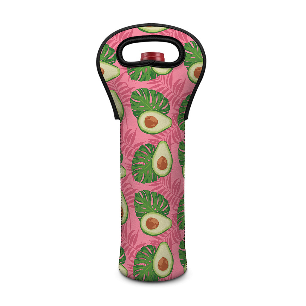 Pink Palm Leaf Avocado Print Single Neoprene Wine Tote