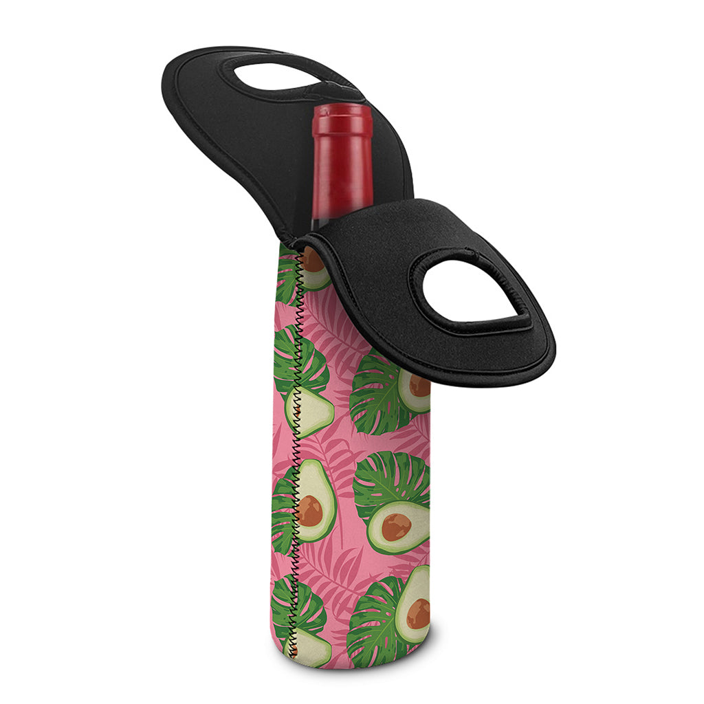 Pink Palm Leaf Avocado Print Single Neoprene Wine Tote