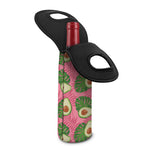 Pink Palm Leaf Avocado Print Single Neoprene Wine Tote