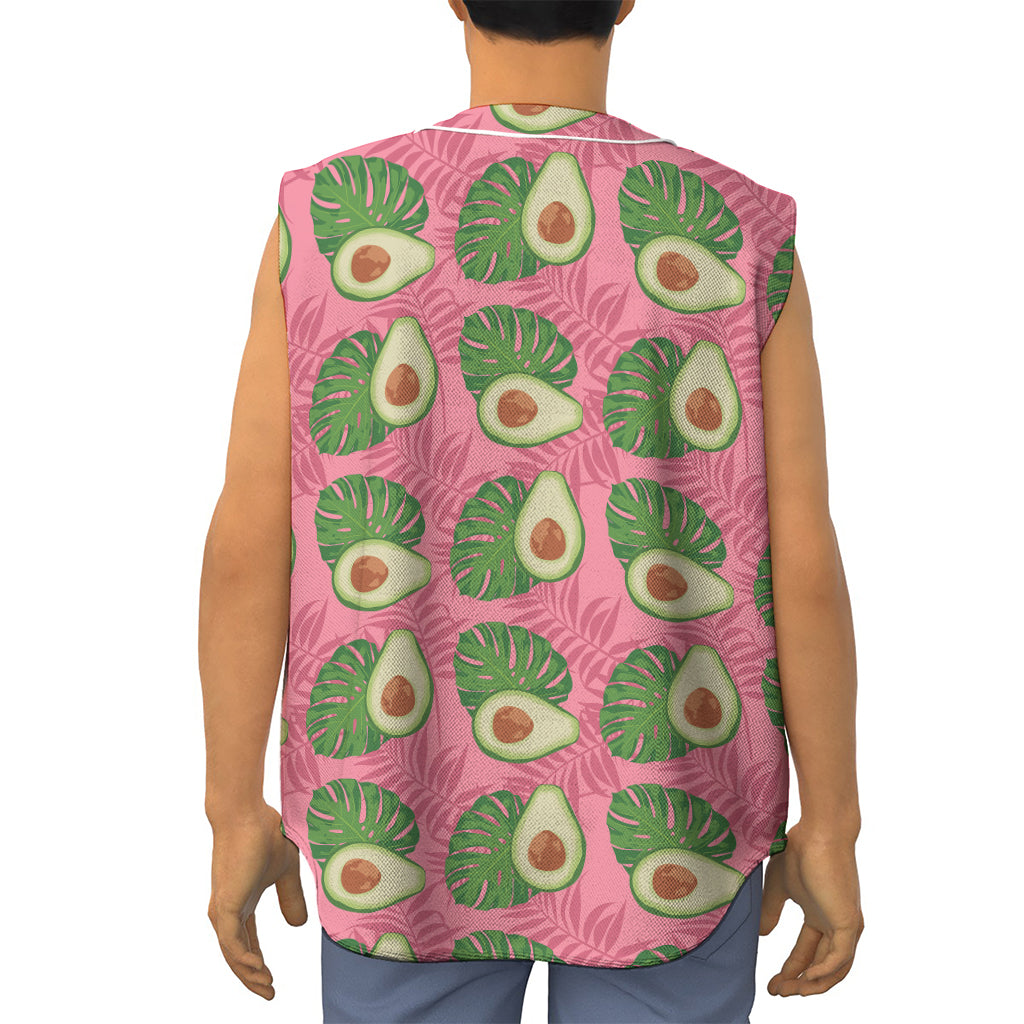 Pink Palm Leaf Avocado Print Sleeveless Baseball Jersey