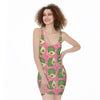 Pink Palm Leaf Avocado Print Sleeveless Bodycon Dress