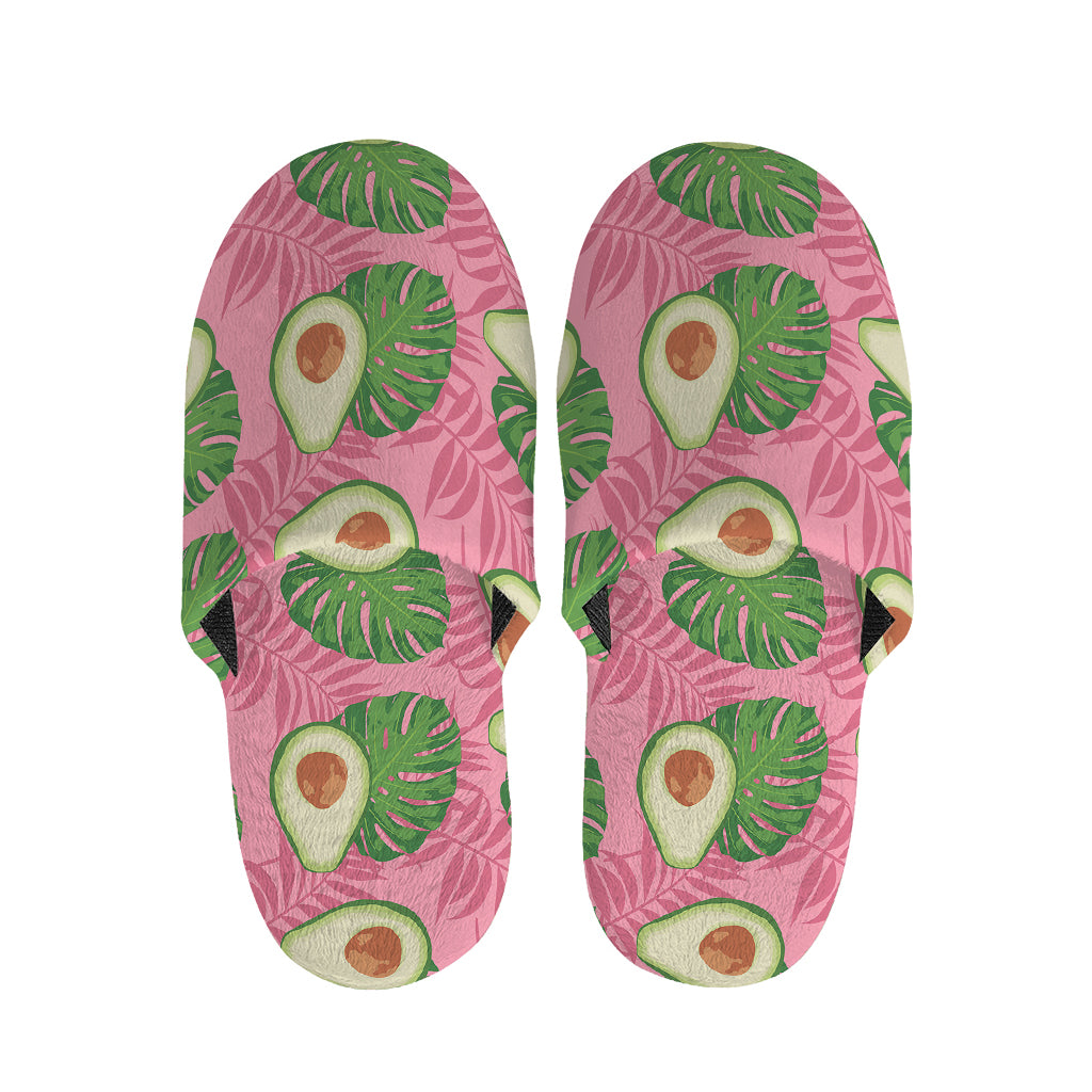 Pink Palm Leaf Avocado Print Slippers