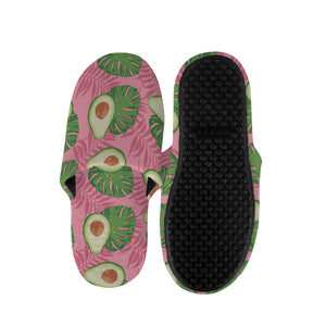 Pink Palm Leaf Avocado Print Slippers