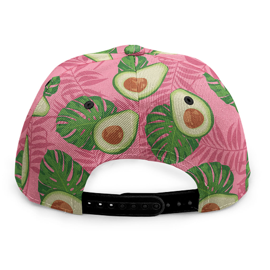 Pink Palm Leaf Avocado Print Snapback Cap