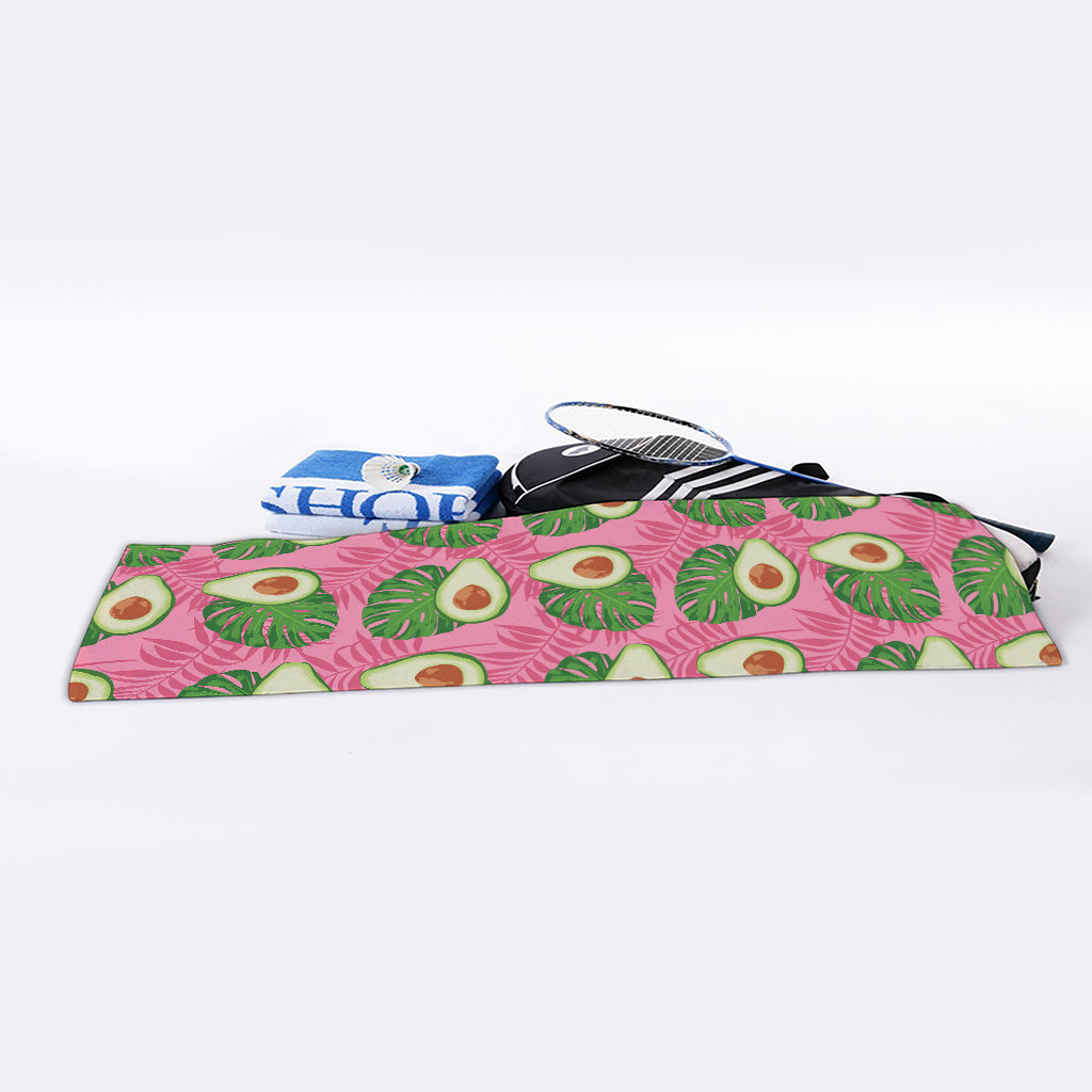 Pink Palm Leaf Avocado Print Sports Towel