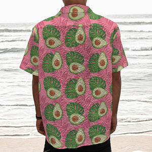 Pink Palm Leaf Avocado Print Textured Short Sleeve Shirt