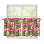 Pink Palm Leaf Avocado Print Tier Curtains