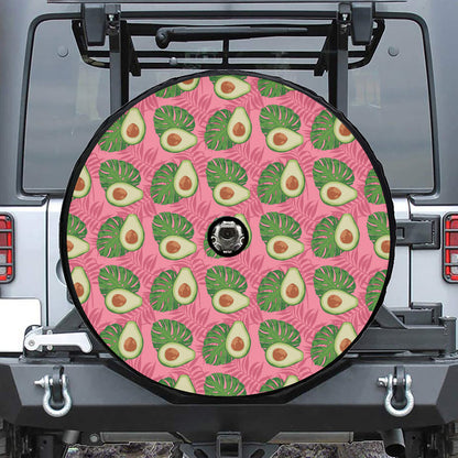 Pink Palm Leaf Avocado Print Tire Cover With Camera Hole