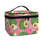 Pink Palm Leaf Avocado Print Travel Makeup Bag