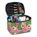 Pink Palm Leaf Avocado Print Travel Makeup Bag