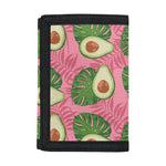 Pink Palm Leaf Avocado Print Trifold Wallet