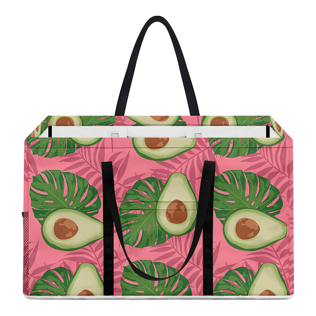 Pink Palm Leaf Avocado Print Utility Tote Bag