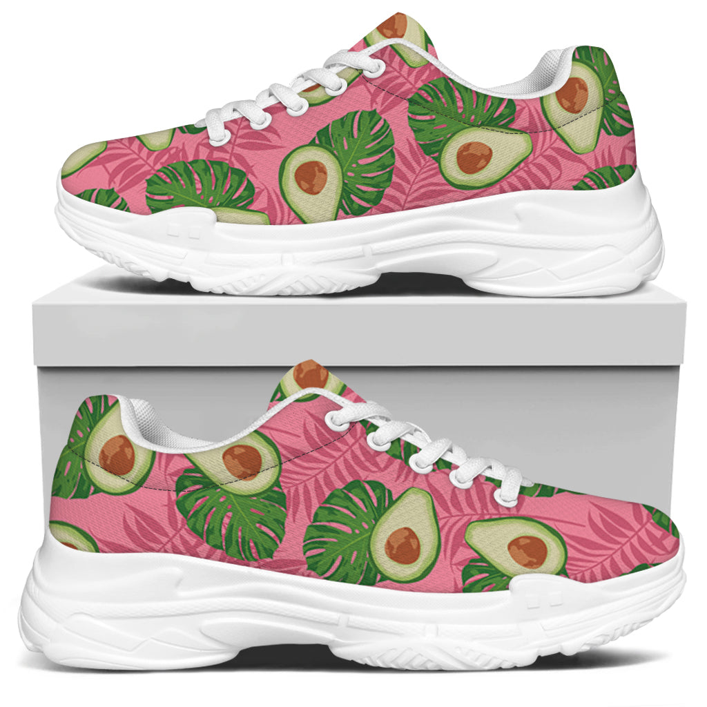 Pink Palm Leaf Avocado Print White Chunky Shoes