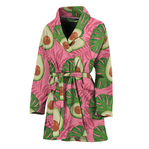 Pink Palm Leaf Avocado Print Women's Bathrobe