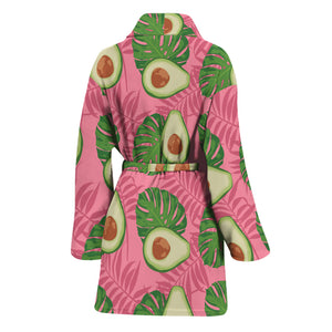 Pink Palm Leaf Avocado Print Women's Bathrobe