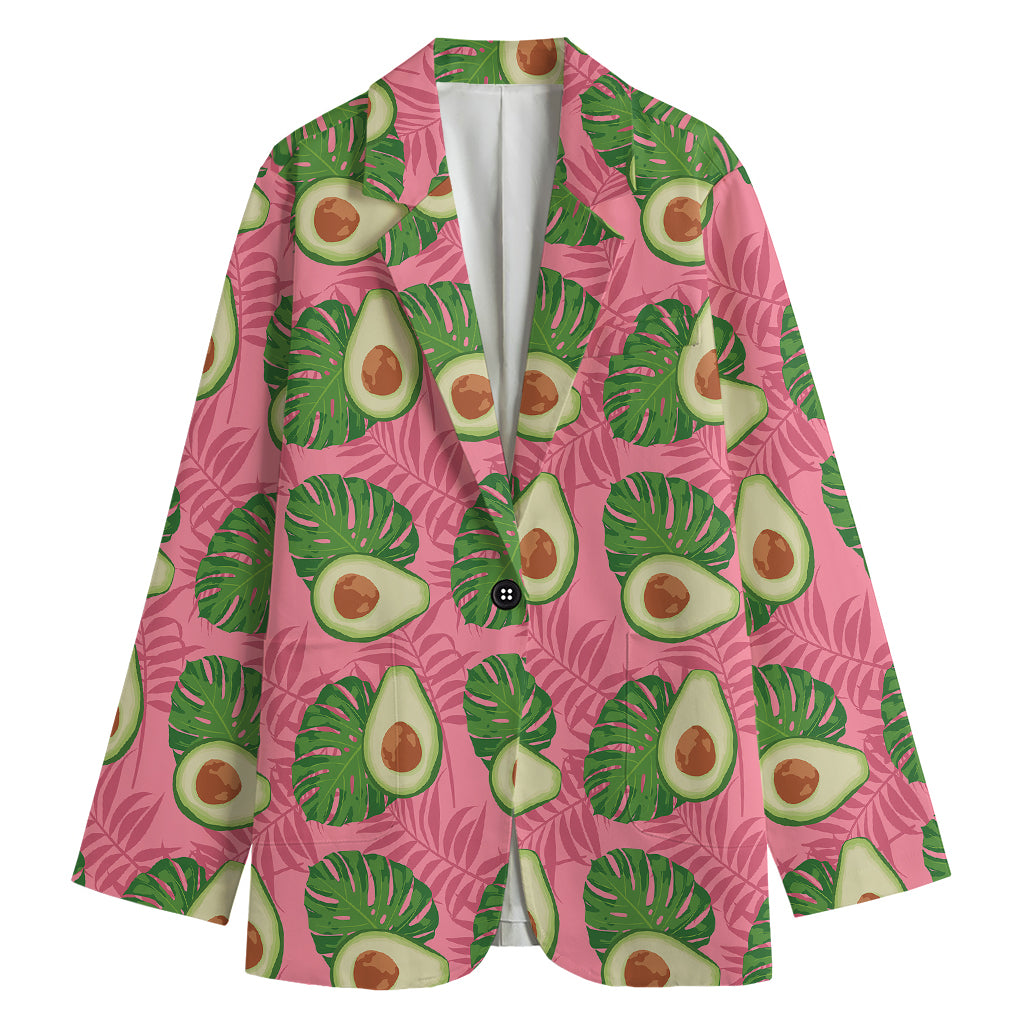 Pink Palm Leaf Avocado Print Women's Blazer